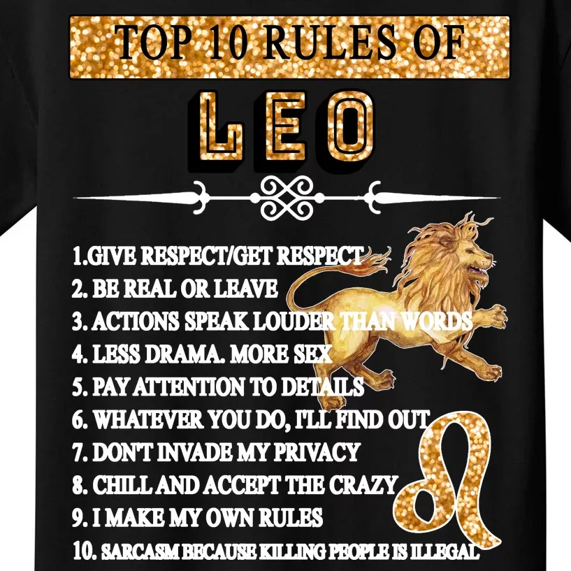 Leo Zodiac Top 10 Rules Of Leo Kids T-Shirt