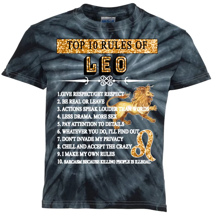 Leo Zodiac Top 10 Rules Of Leo Kids Tie-Dye T-Shirt