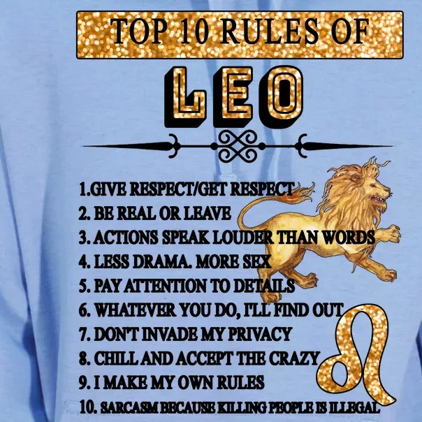 Leo Zodiac Top 10 Rules Of Leo Unisex Surf Hoodie