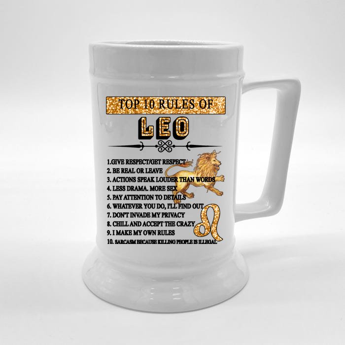 Leo Zodiac Top 10 Rules Of Leo Front & Back Beer Stein