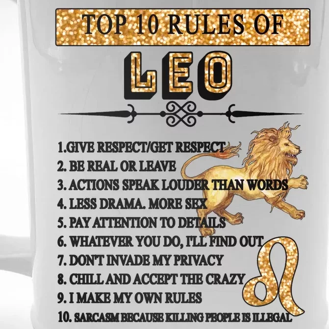 Leo Zodiac Top 10 Rules Of Leo Front & Back Beer Stein