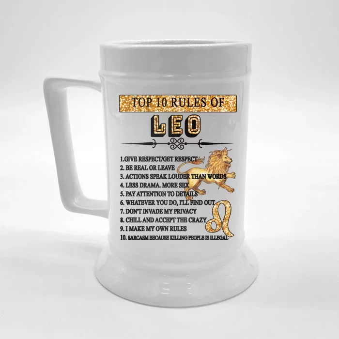 Leo Zodiac Top 10 Rules Of Leo Front & Back Beer Stein