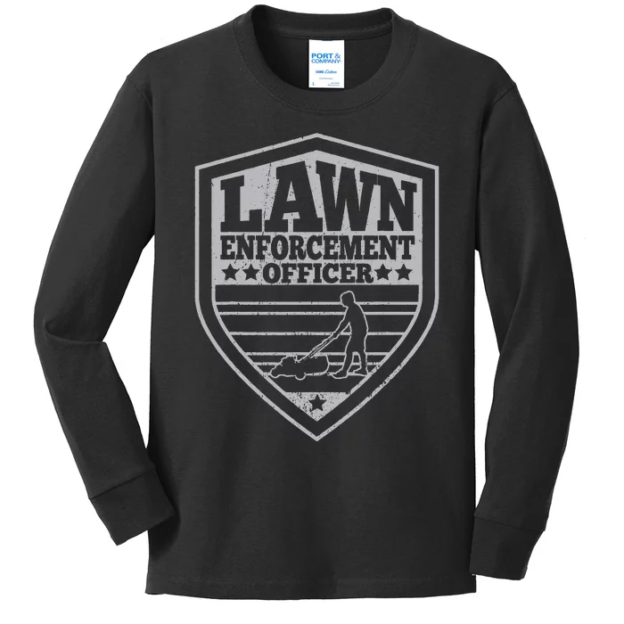 Lawn Enforcement Officer Dad Lawn Mowing Kids Long Sleeve Shirt