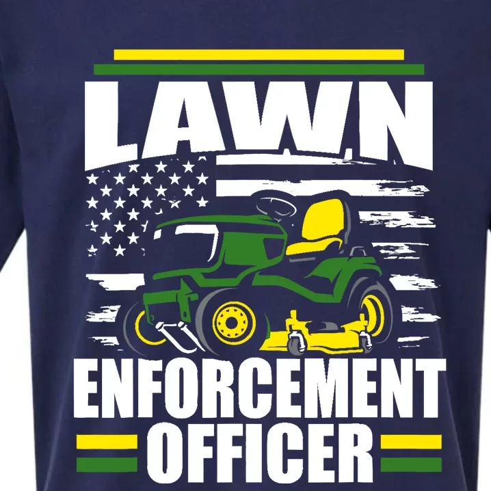 Lawn Enforcement Officer Funny Mower American Flag Fathers Sueded Cloud Jersey T-Shirt