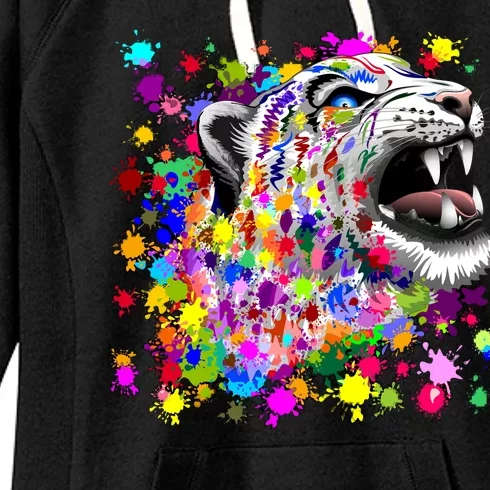 Leopard Cat Psychedelic Paint Splats Women's Fleece Hoodie