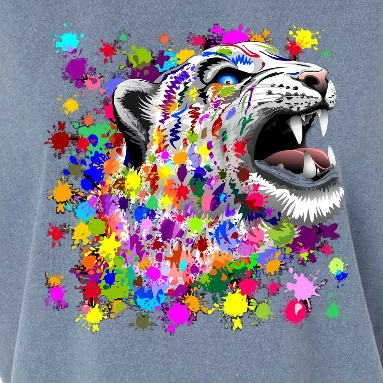 Leopard Cat Psychedelic Paint Splats Garment-Dyed Women's Muscle Tee