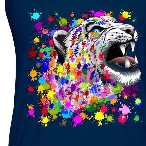 Leopard Cat Psychedelic Paint Splats Ladies Essential Flowy Tank