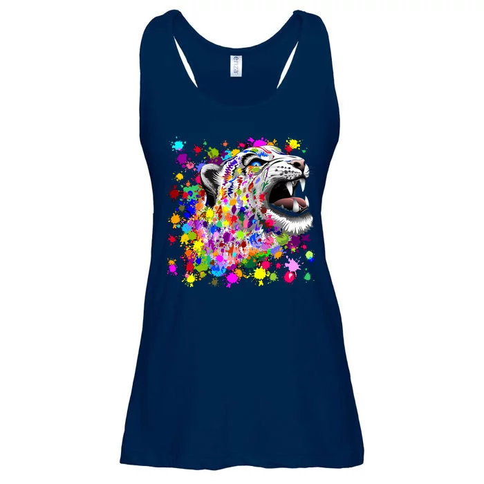 Leopard Cat Psychedelic Paint Splats Ladies Essential Flowy Tank