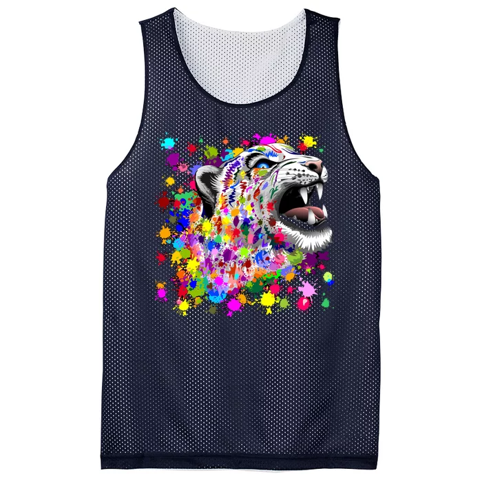 Leopard Cat Psychedelic Paint Splats Mesh Reversible Basketball Jersey Tank