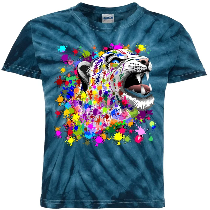 Leopard Cat Psychedelic Paint Splats Kids Tie-Dye T-Shirt