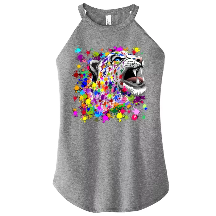 Leopard Cat Psychedelic Paint Splats Women’s Perfect Tri Rocker Tank