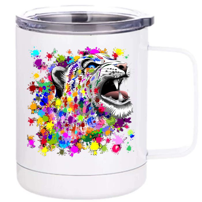 Leopard Cat Psychedelic Paint Splats Front & Back 12oz Stainless Steel Tumbler Cup