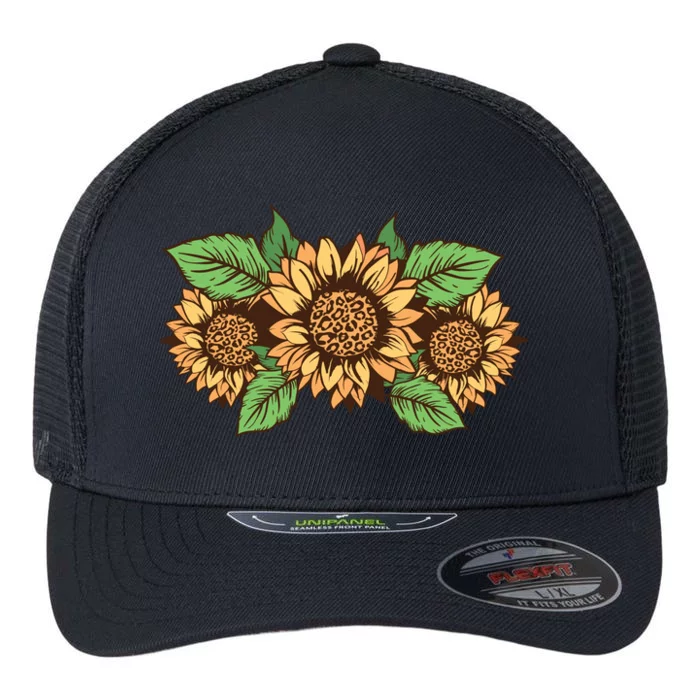 Leopard Flowers Flexfit Unipanel Trucker Cap