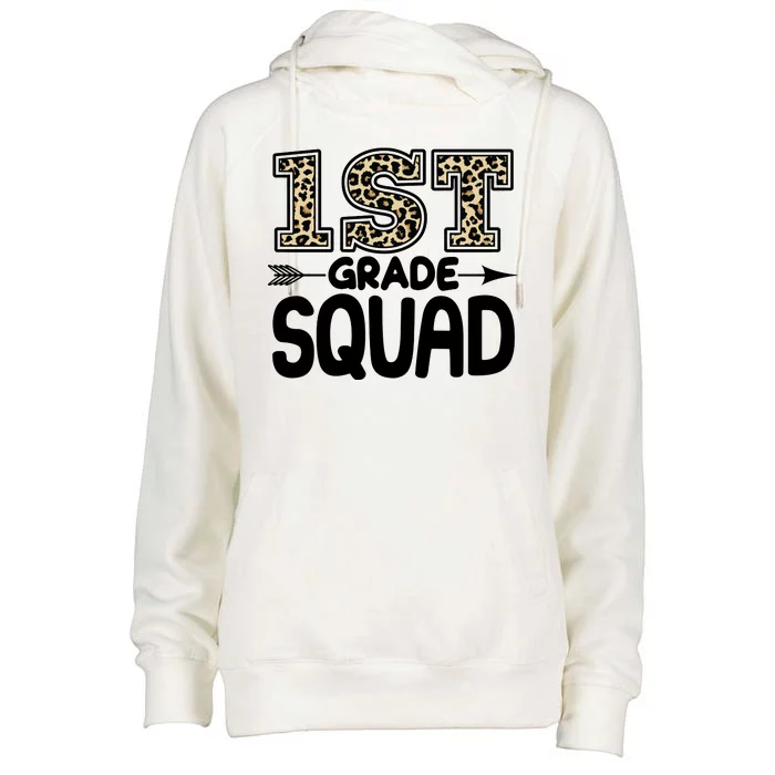 Leopard Print 1st Grade Squad Womens Funnel Neck Pullover Hood