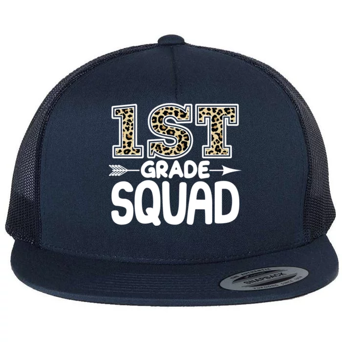 Leopard Print 1st Grade Squad Flat Bill Trucker Hat