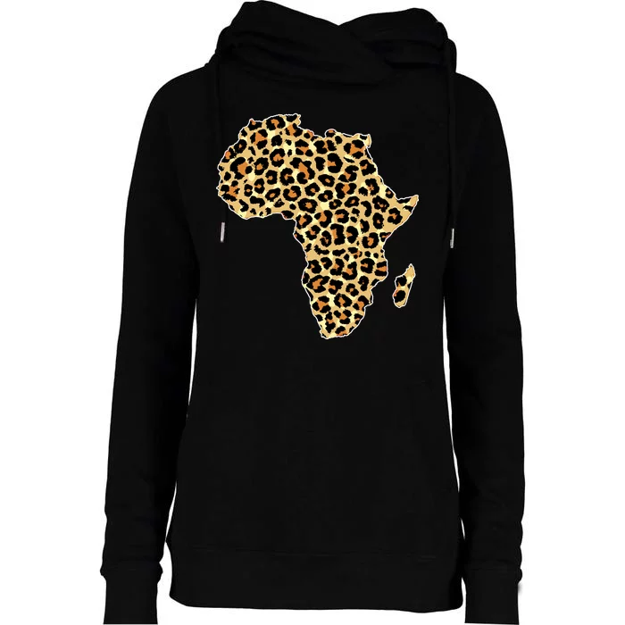 Leopard Print African Map Of Africa Womens Funnel Neck Pullover Hood