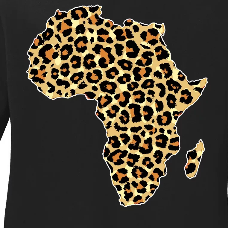 Leopard Print African Map Of Africa Ladies Long Sleeve Shirt