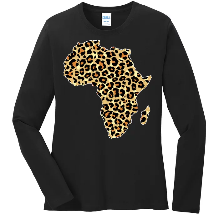 Leopard Print African Map Of Africa Ladies Long Sleeve Shirt