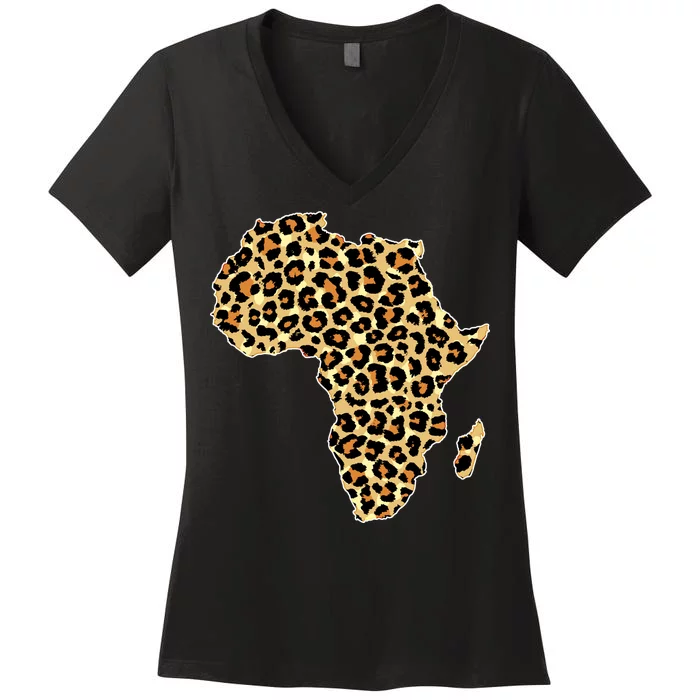 Leopard Print African Map Of Africa Women's V-Neck T-Shirt