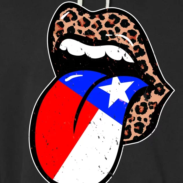 Leopard Print Lips with American Flag Garment-Dyed Fleece Hoodie