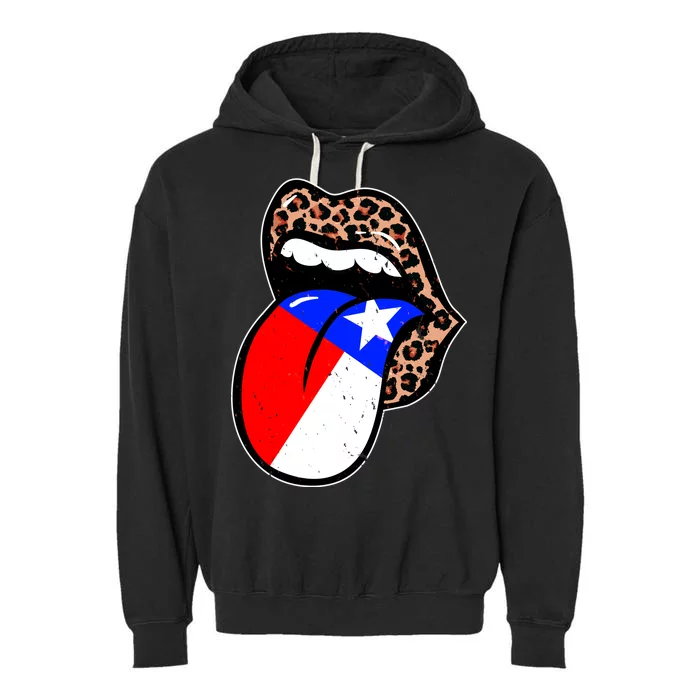 Leopard Print Lips with American Flag Garment-Dyed Fleece Hoodie