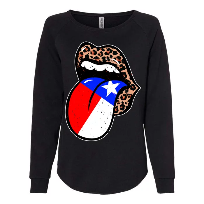 Leopard Print Lips with American Flag Womens California Wash Sweatshirt