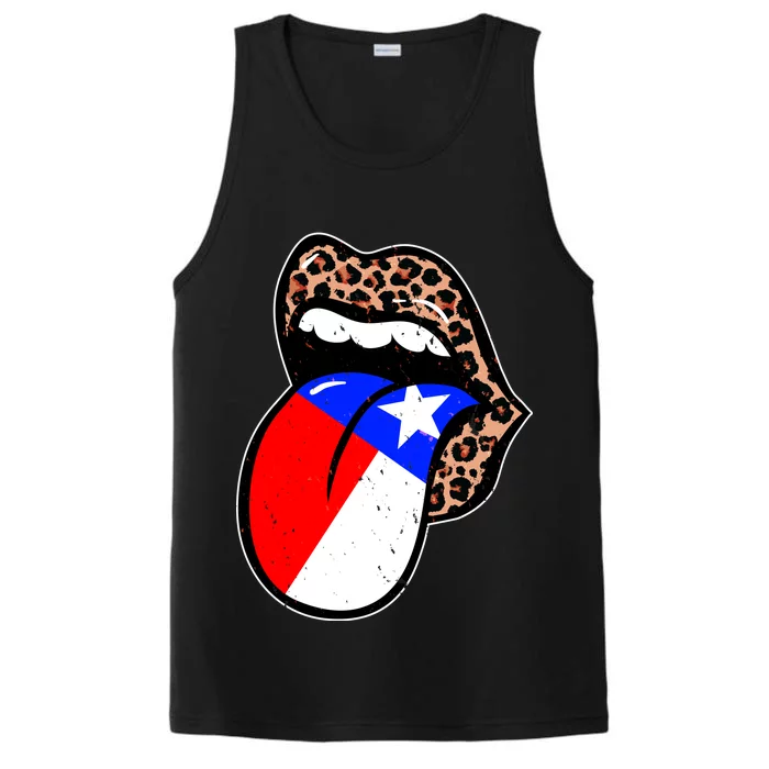 Leopard Print Lips with American Flag Performance Tank