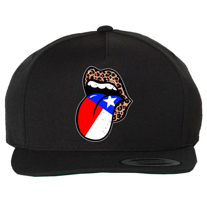 Leopard Print Lips with American Flag Wool Snapback Cap