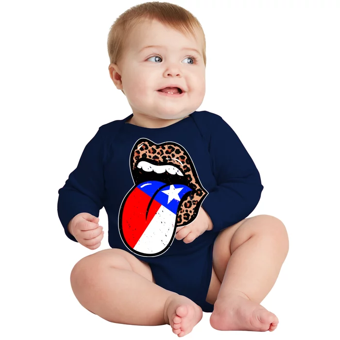 Leopard Print Lips with American Flag Baby Long Sleeve Bodysuit