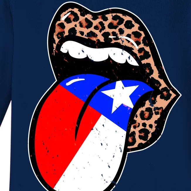 Leopard Print Lips with American Flag Baby Long Sleeve Bodysuit