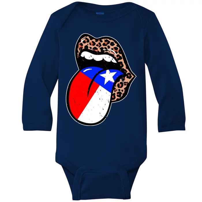 Leopard Print Lips with American Flag Baby Long Sleeve Bodysuit