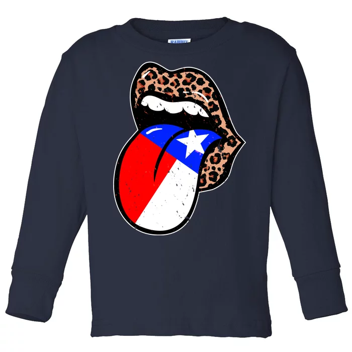 Leopard Print Lips with American Flag Toddler Long Sleeve Shirt