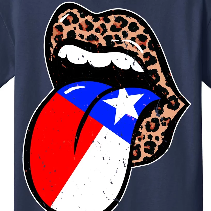 Leopard Print Lips with American Flag Kids T-Shirt