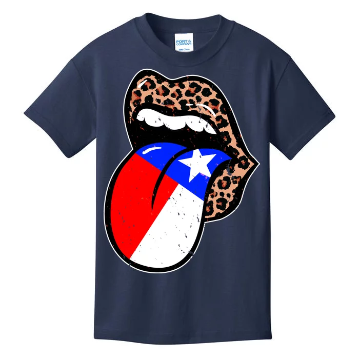 Leopard Print Lips with American Flag Kids T-Shirt