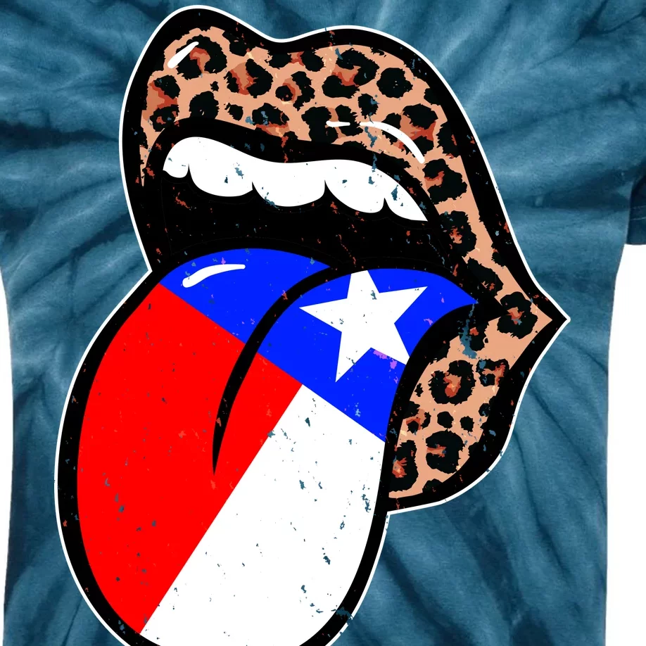 Leopard Print Lips with American Flag Kids Tie-Dye T-Shirt