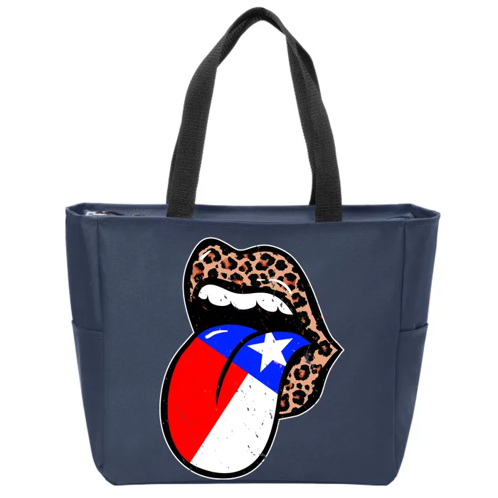 Leopard Print Lips with American Flag Zip Tote Bag