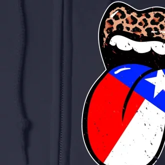 Leopard Print Lips with American Flag Full Zip Hoodie