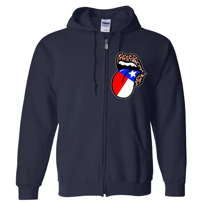 Leopard Print Lips with American Flag Full Zip Hoodie