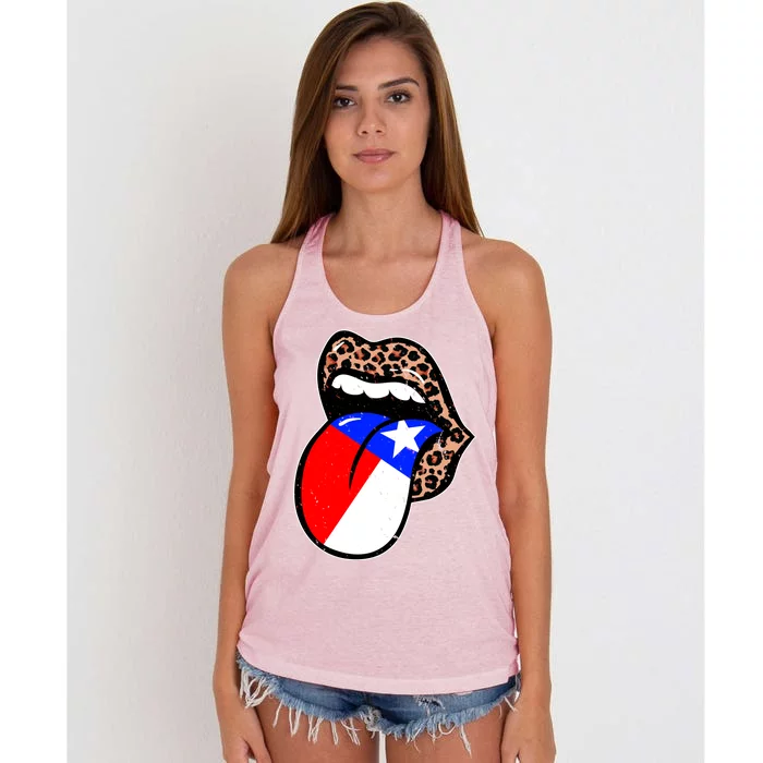 Leopard Print Lips with American Flag Women's Knotted Racerback Tank