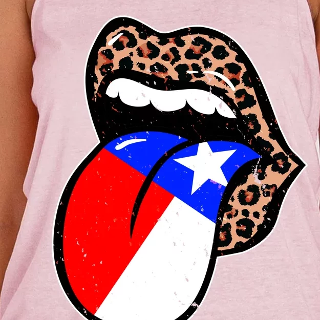 Leopard Print Lips with American Flag Women's Knotted Racerback Tank