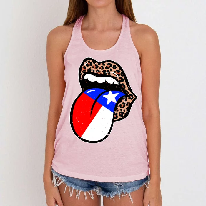 Leopard Print Lips with American Flag Women's Knotted Racerback Tank