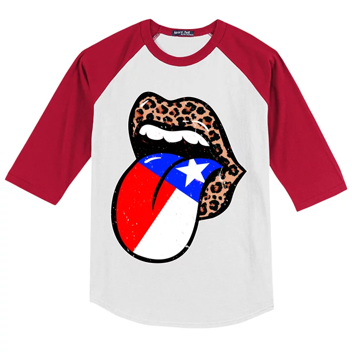 Leopard Print Lips with American Flag Kids Colorblock Raglan Jersey