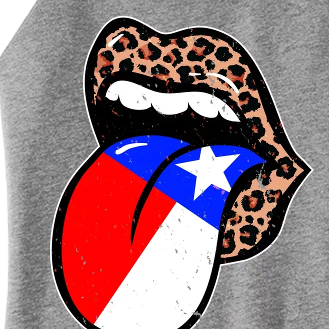 Leopard Print Lips with American Flag Women’s Perfect Tri Rocker Tank