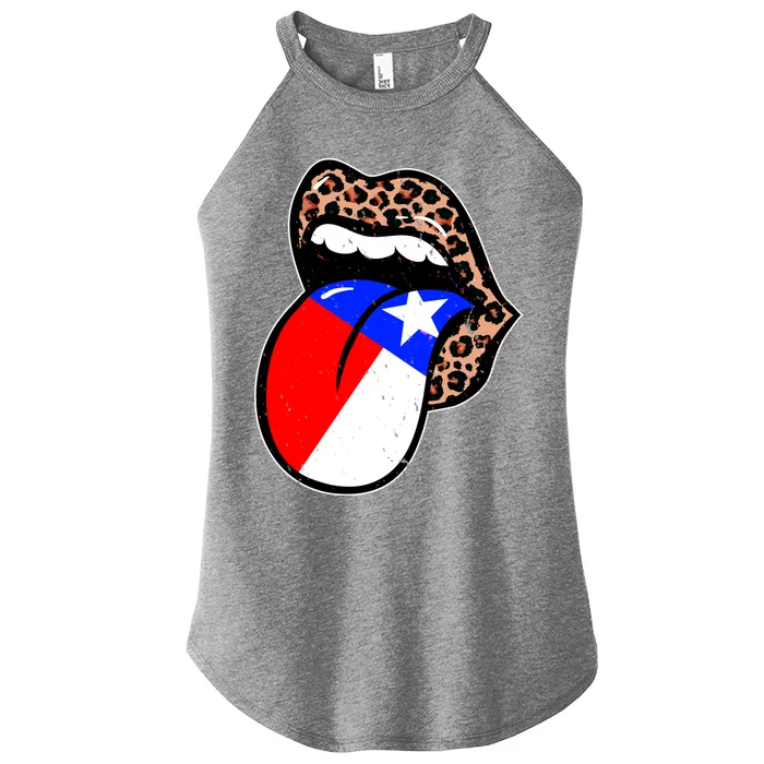 Leopard Print Lips with American Flag Women’s Perfect Tri Rocker Tank