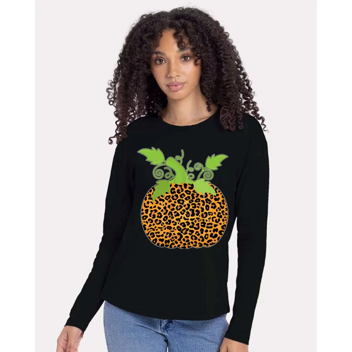 Leopard Print Pumpkin Womens Cotton Relaxed Long Sleeve T-Shirt