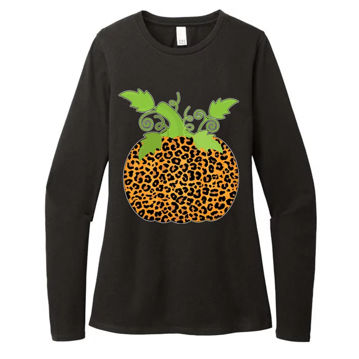 Leopard Print Pumpkin Womens CVC Long Sleeve Shirt