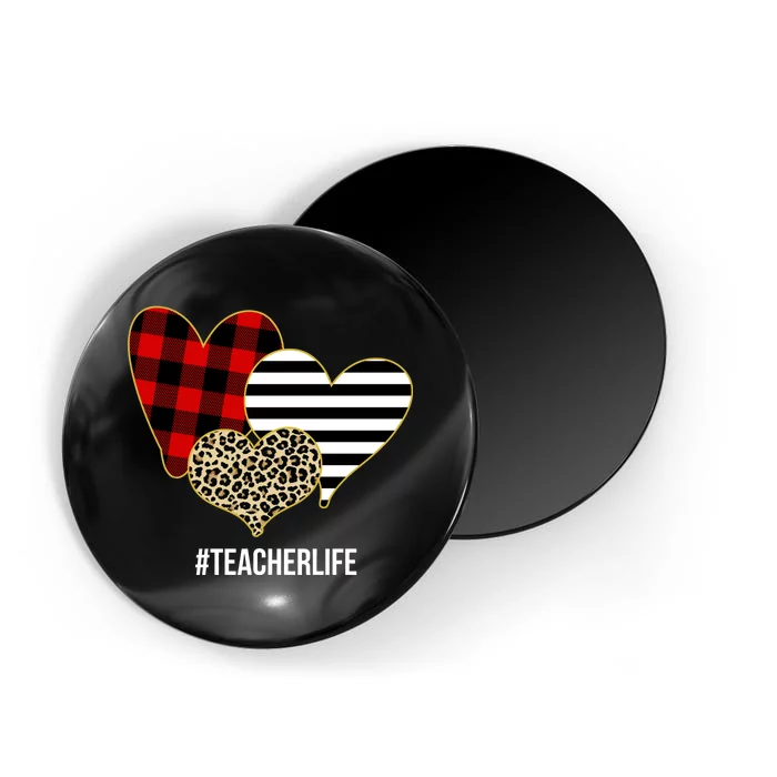 Leopard Red Plaid Striped Hearts Teacher Life Valentines Day Magnet