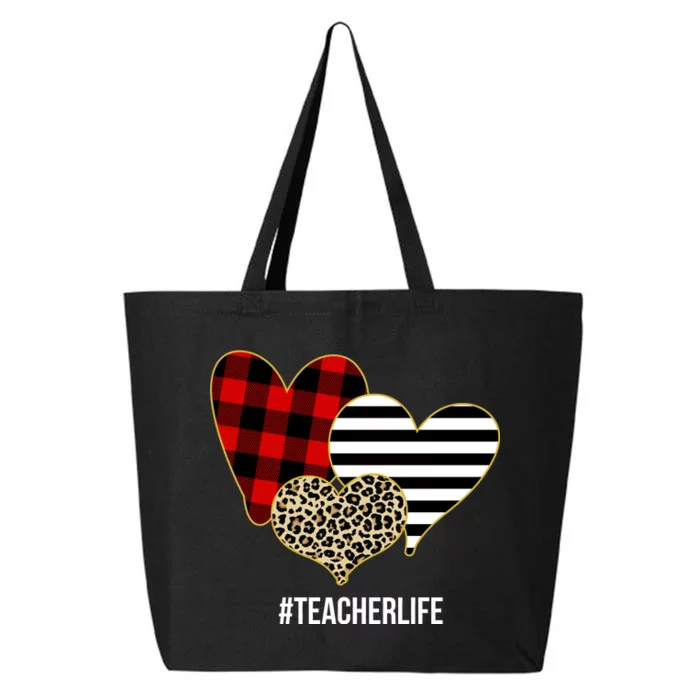 Leopard Red Plaid Striped Hearts Teacher Life Valentines Day 25L Jumbo Tote