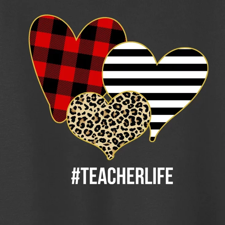 Leopard Red Plaid Striped Hearts Teacher Life Valentines Day Toddler T-Shirt