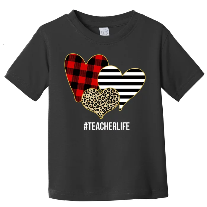 Leopard Red Plaid Striped Hearts Teacher Life Valentines Day Toddler T-Shirt